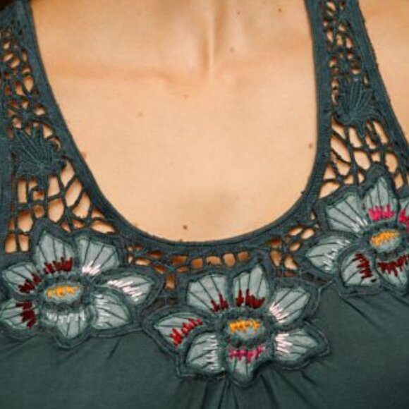 NWT Free People Embroidered Cutaway Tank in Ocean ASO Alex Russo - Picture 7 of 12